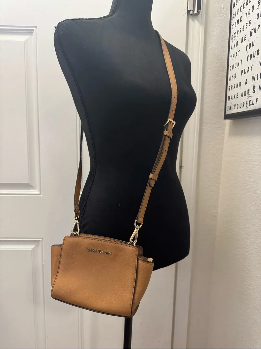 Michael Kors Tan Saffiano Leather Crossbody with Gold Hardware